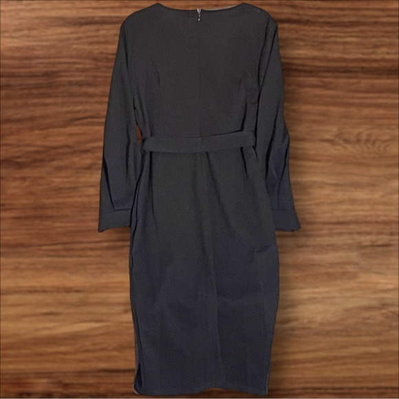 Women's Long-Sleeve Wrapped/Belted Bodycon Dress - Black- XL - Picture 6 of 11